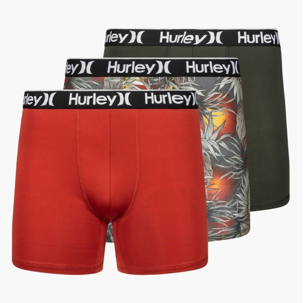 Hurley 3 Pack Boxer Briefs Red Green Tropical Size XL 40-42